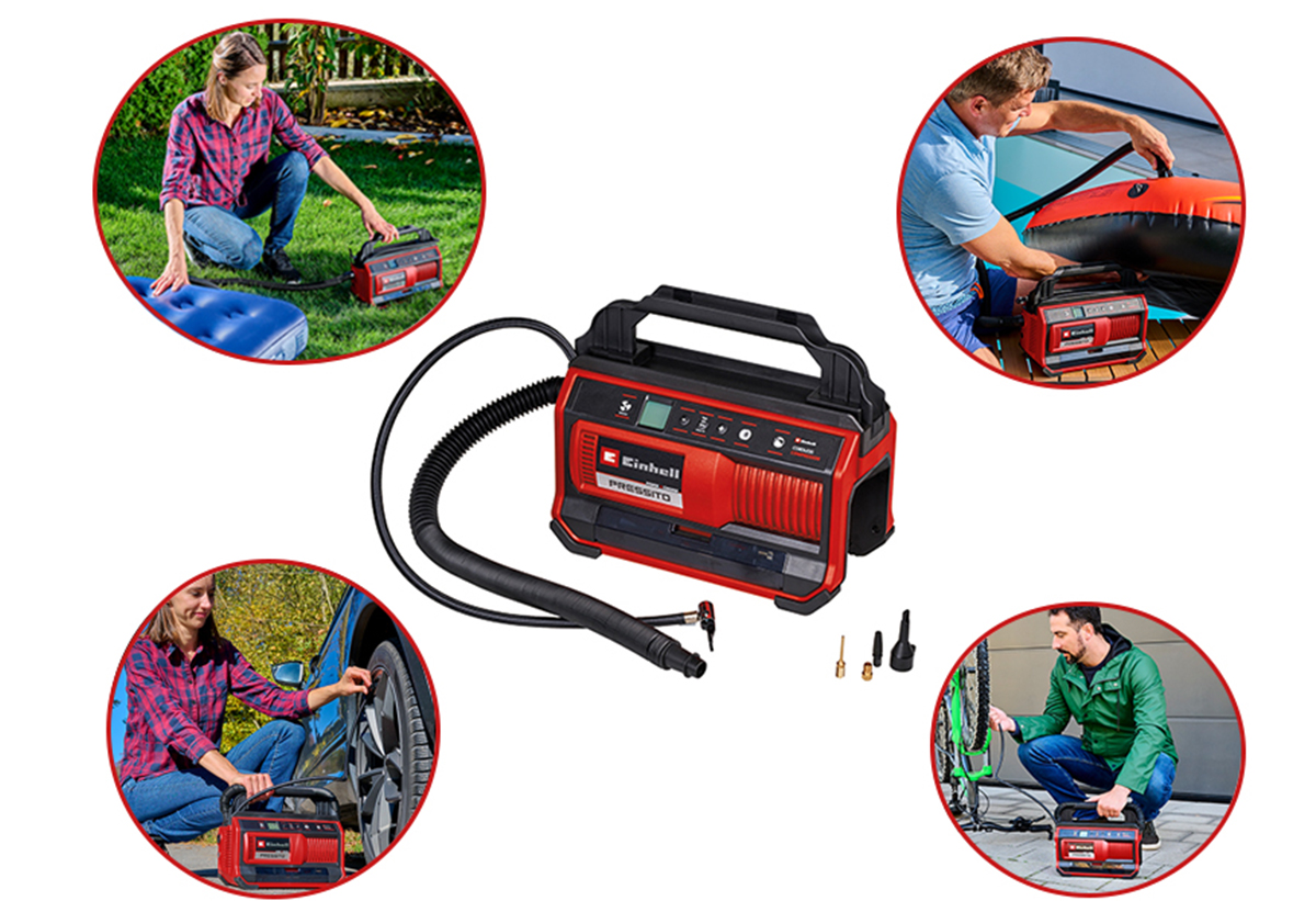 Απεικονίζεται ο αεροσυμπιεστής στο κέντρο και γύρω του οι διάφορες χρήσεις του.